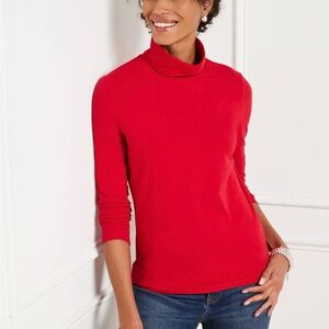 Talbots Red Long Sleeve Turtle Neck Shirt 100% Cotton Women’s Size Large